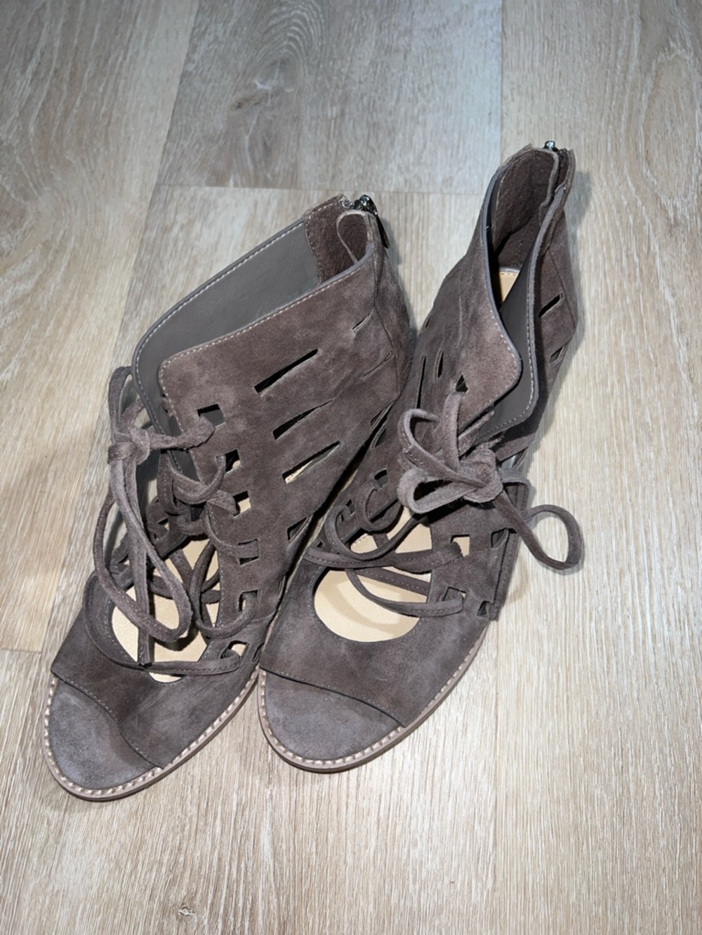Vince Camino Suede Lace-Up Peep Toe Heels